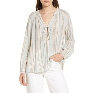 Rails Brielle Stripe Tie Front Linen Blend Blouse Sag Harbor Stripe Size Small